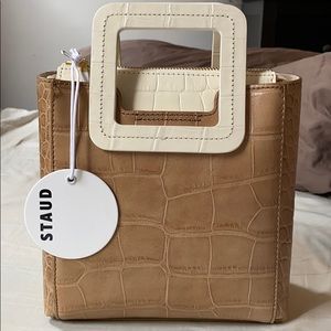 STAUD Mini Shirley Croc Leather Bag